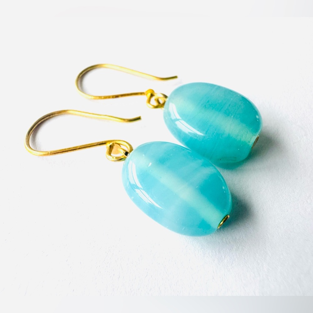 Gold Hook Aqua Blue Ocean Earrings